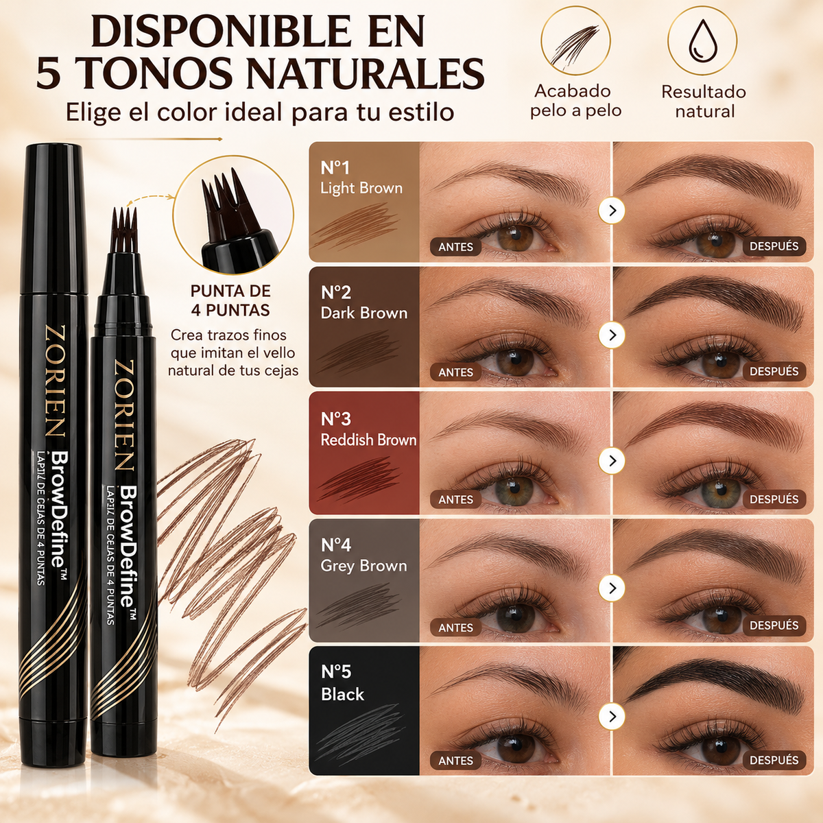 Zorien BrowDefine™ | Lápiz de Cejas de 4 Puntas